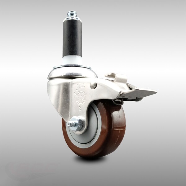 Service Caster 3.5 Inch 316SS Maroon Poly Swivel 1-1/8 Inch Expanding Stem Caster Lock Brake SCC-SS316TTLEX20S3514-PPUB-MRN-118 - main